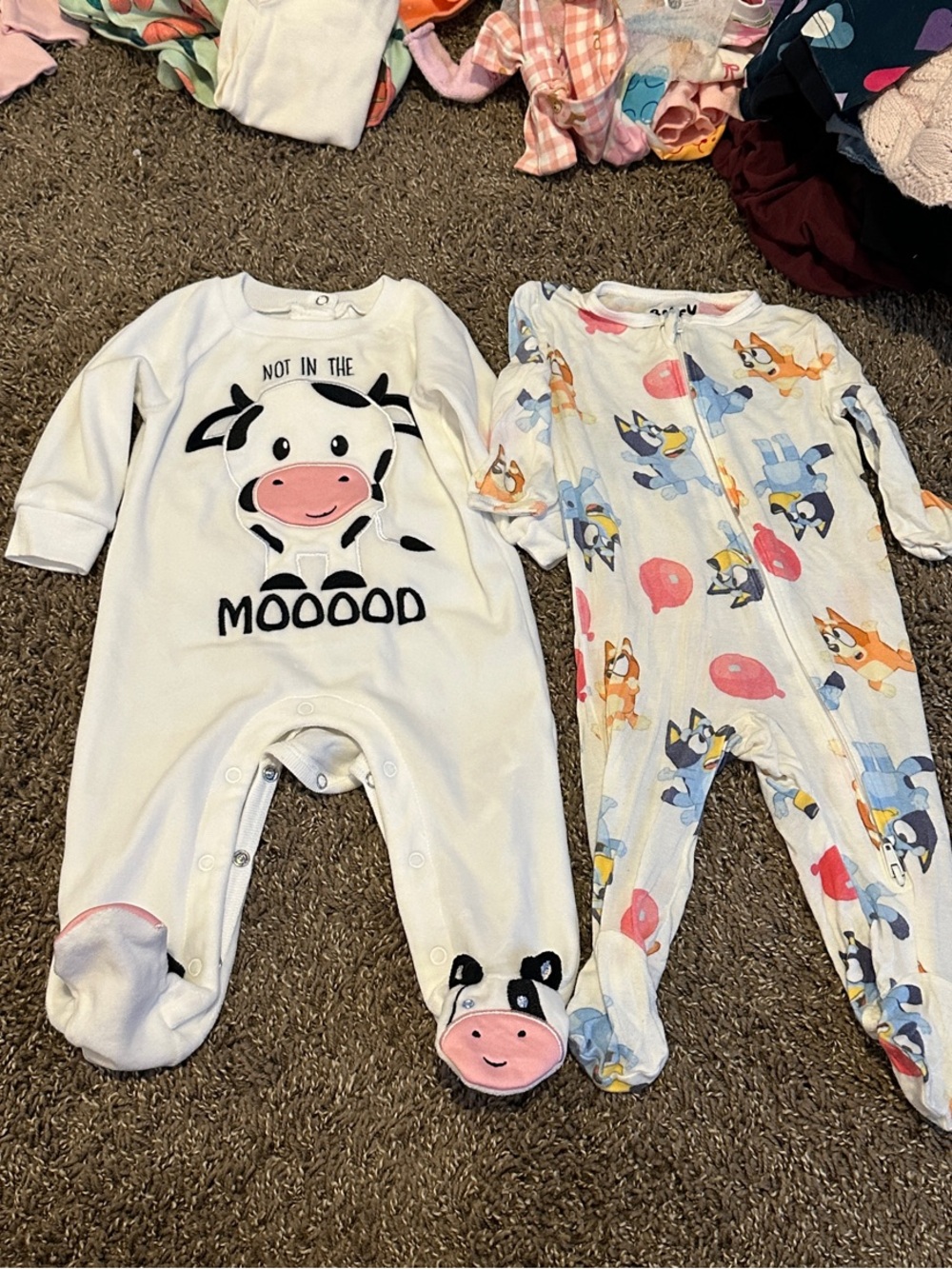 White Cow & Bluey Print Baby One-Pieces - 2-Pack